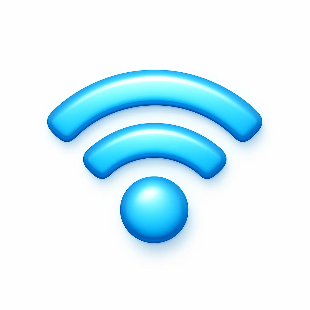 Create a wifi symbol emoji exactly like the reference image in iOS emoji style. Match the same shape, color, and glow effect, ensuring it is smooth and shiny. Add a soft shadow to the emoji. emoji
