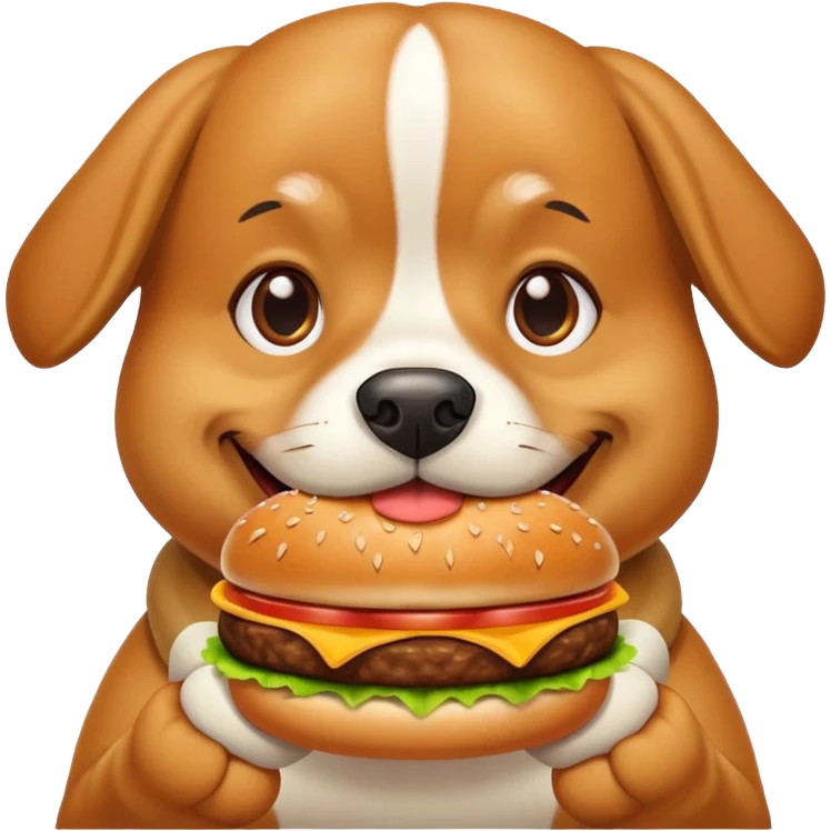 a dog eating a hamburger dog emoji