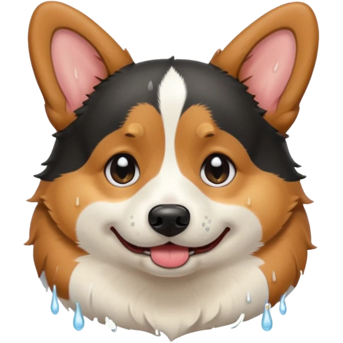 black tricolor corgi with no tail and crying emoji