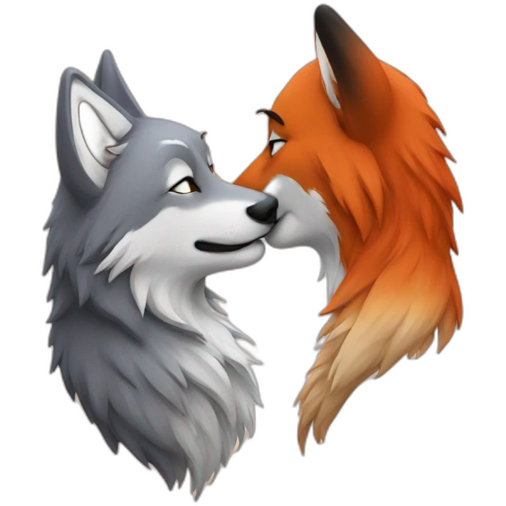 Wolf and fox kissing emoji