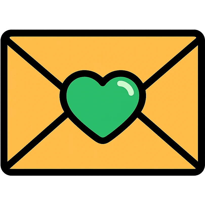 a letter sealed with a bright green heart, bold and shiny emoji