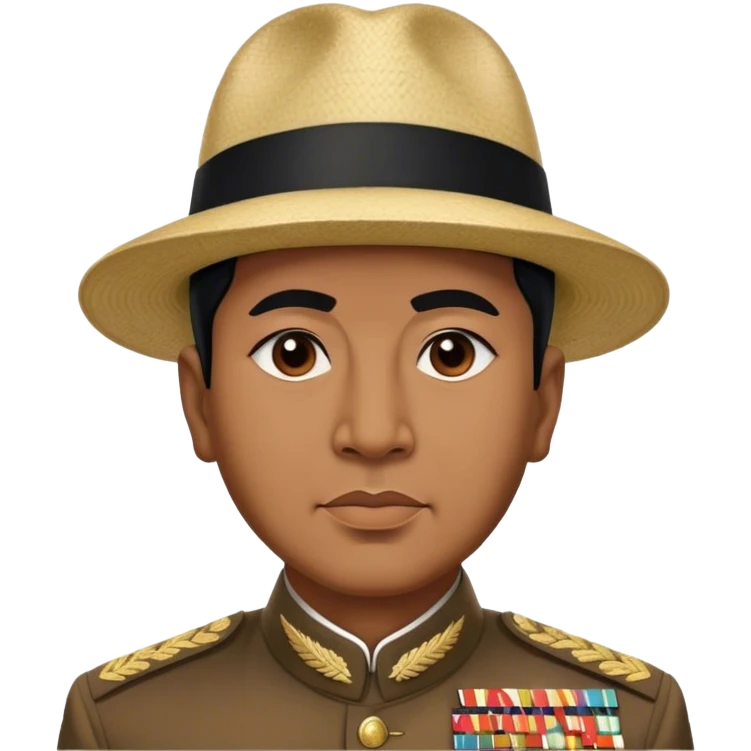 ​Cinematic Realistic Portrait of Sukarno, depicted in a lifelike, realistic style based on his iconic portrait, showcasing his thoughtful, charismatic expression in period attire, rendered with detailed textures and warm, evocative lighting that captures his pioneering spirit and national pride, emoji
