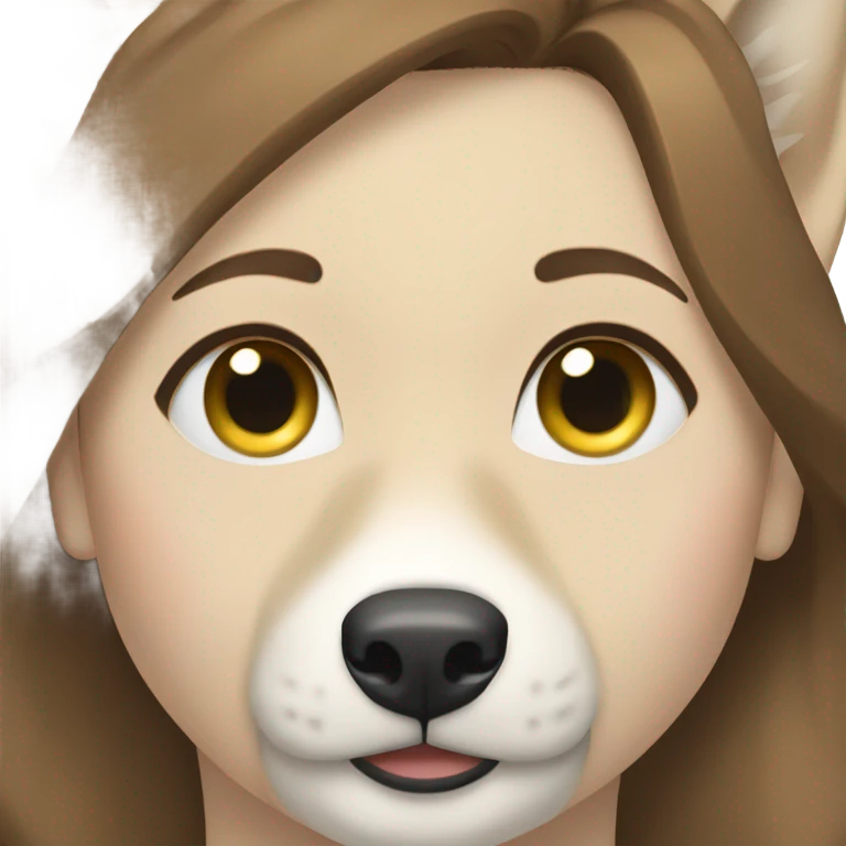 White Woman hair brown and bleus eyes and golden Husky With green eyes emoji
