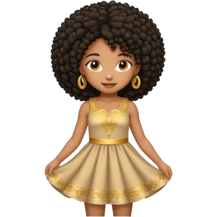 Create a black chibi girl with long afro hair and beautiful gold eyes with a smile emoji