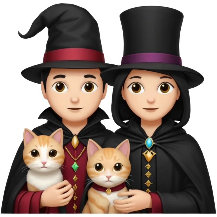 magician couple and their pet cat emoji