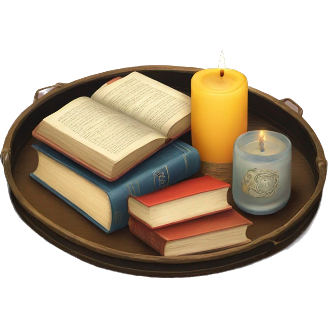 vintage tray with books and candle emoji