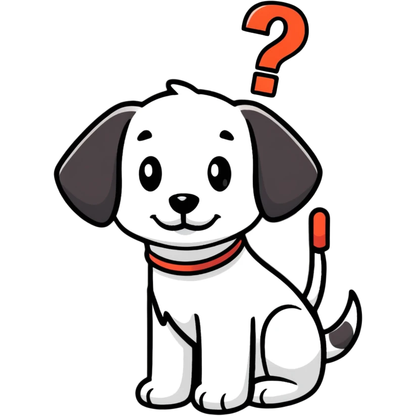 cartoon dog with a question mark above its head emoji