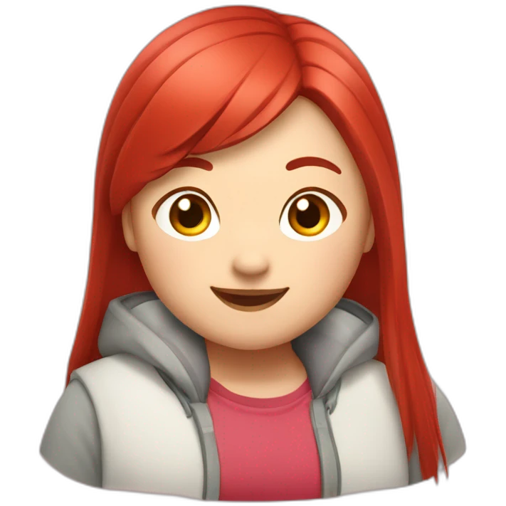 chubby asian girl with red long straight hair smilying emoji