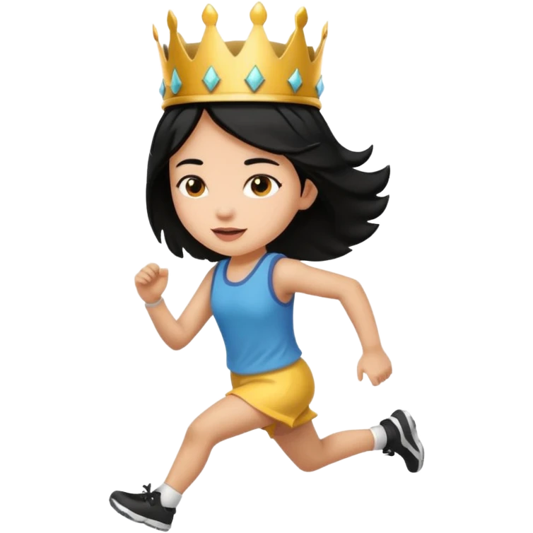 Medium skin colored girl black hair with crown runnin  emoji