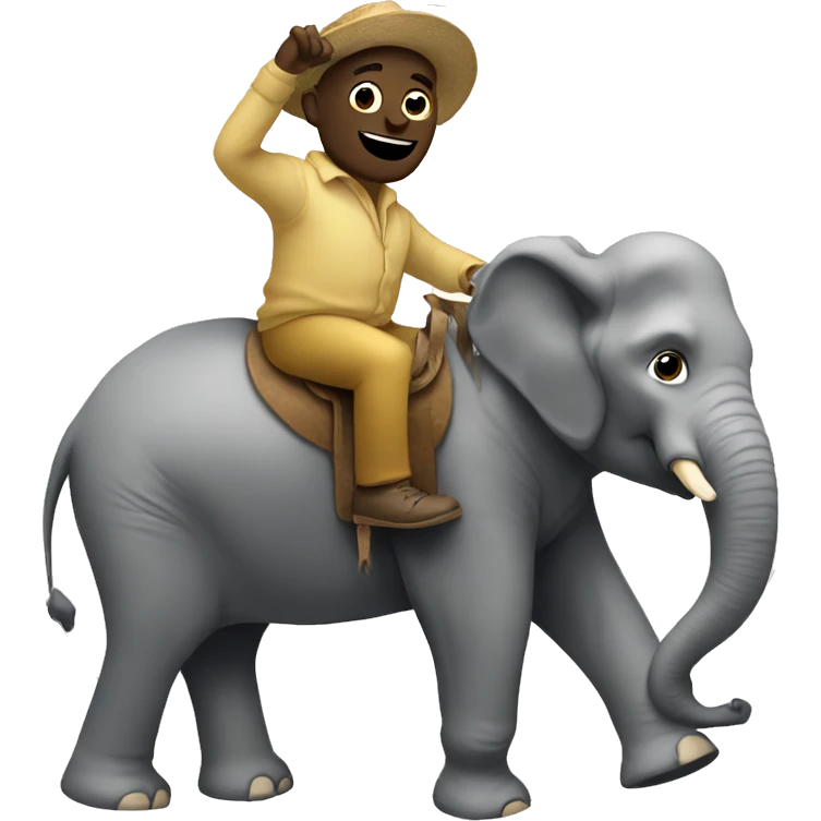 white man riding on an elephant whilst holding a vinyl record emoji