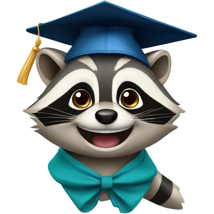 friendly raccoon face with graduation hat emoji