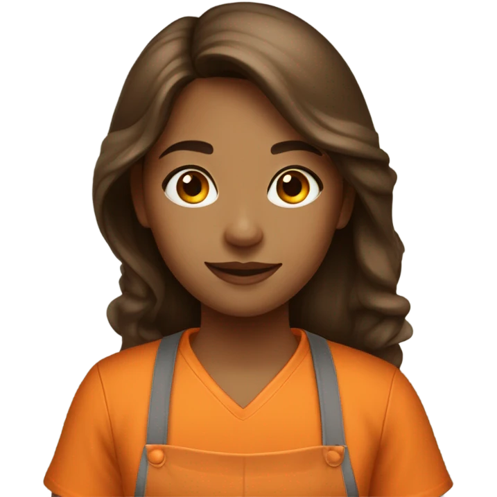  girl with long brown hair and orange apron emoji