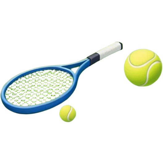 A tennis racket and ball placed on the grass court, with the lines of the court clearly visible in the background. The scene captures the essence of the sport, highlighting the equipment and the vibrant, open atmosphere of a tennis match emoji