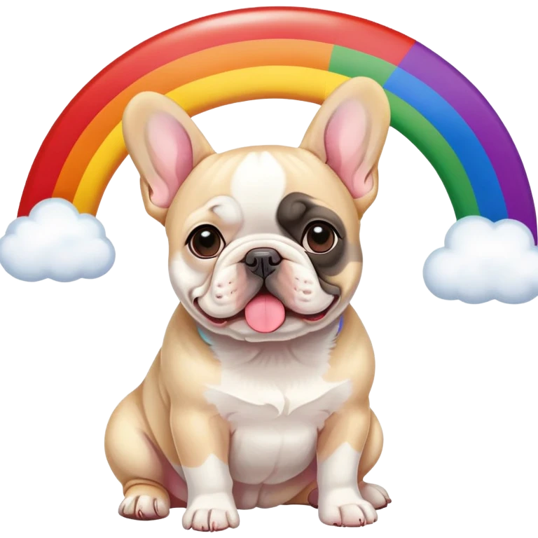 Cream French Bulldog infront of a rainbow flag emoji