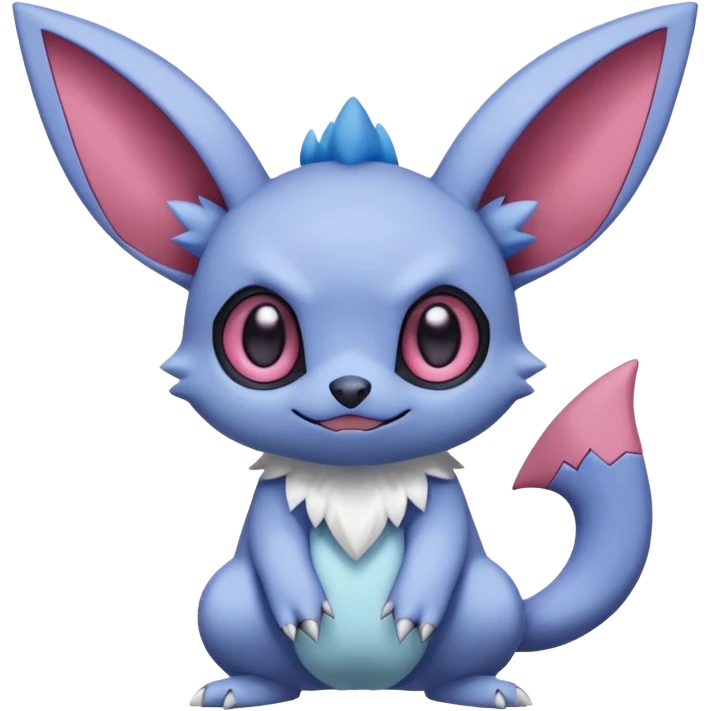 Cute innocent beautiful pastel Stitch-Sableye-Noibat-Minccino-Zangoose-fusion, full body emoji