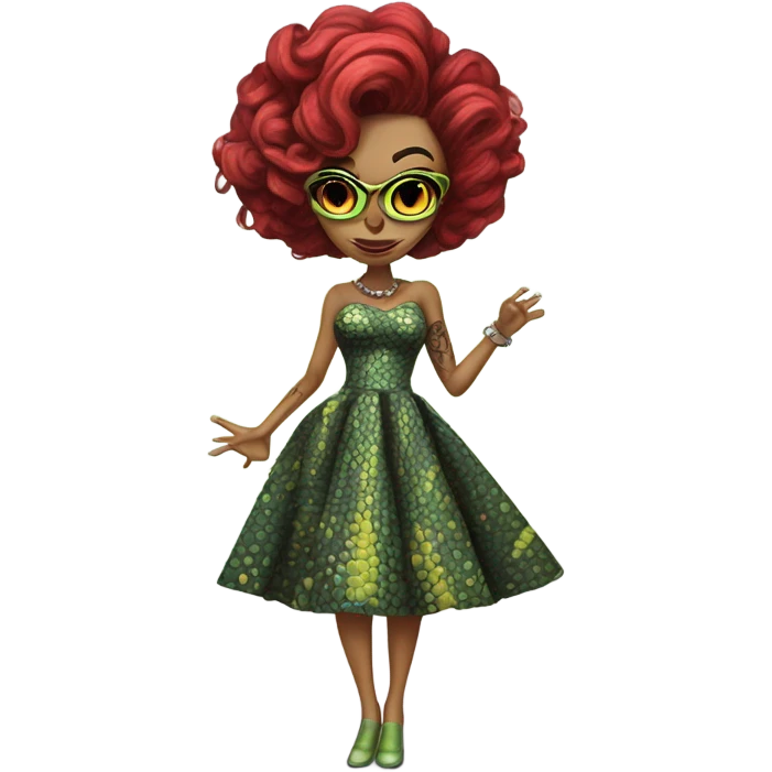 a Reptilian alien woman, full body, in rockabilly dress emoji