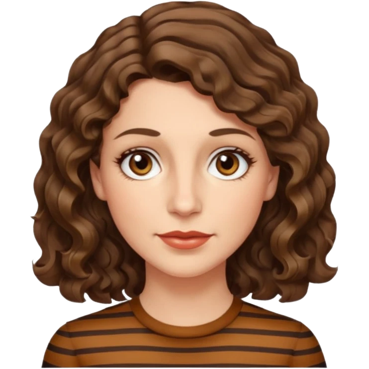 caucasian woman, 40s, chin-length wavy/curly/unruly brown-ish, few white stripes hair, hazel eyes emoji