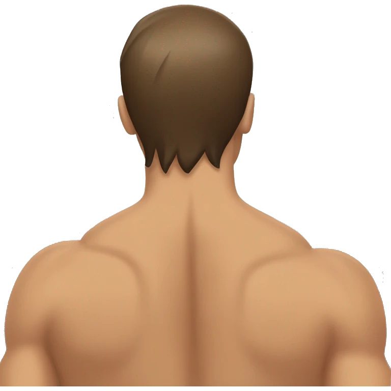 shoulders muscle back view, flat view, brown hair,  emoji
