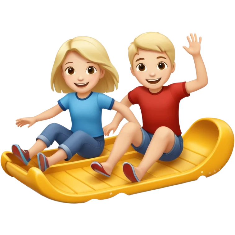 two children sliding together, happy and energetic emoji