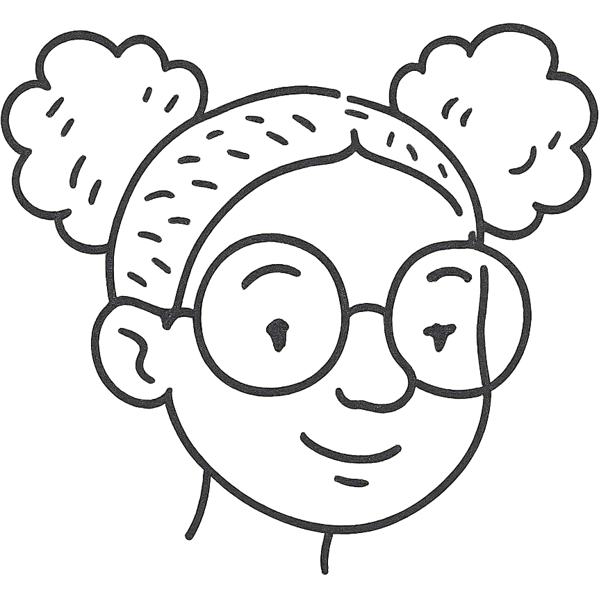 african american girl head with oversize glasses and gray hair in bunches, hand drawn outlined icon emoji