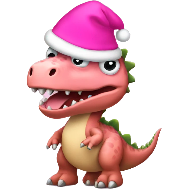 a dinosaur wearing a pink christmas hat  emoji