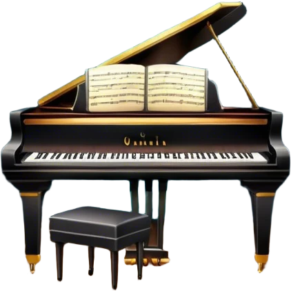 Icon for 50s American Musical Theater: a retro stage with a grand piano, vintage musical notes, neon lights, theatrical curtains, and a microphone. The design should evoke the vibrant, classic atmosphere of a 1950s musical. Transparent background. emoji