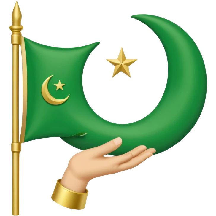 shia islam symbol with a green flag, a hand, and a subtle crescent, simple and clear emoji