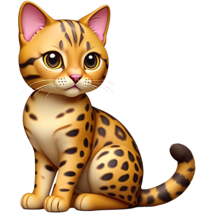 cinematic-[Bengal cat]-realistic-full-body-sitting-emoji,-tail-curled-playfully-around-its-paws,-head-tilted-dramatically,-sleek-[leopard patterned]-fur,-simplified-yet-hilariously-adorable-features,-highly-detailed,-glowing-with-an-almost-sarcastic-glow emoji