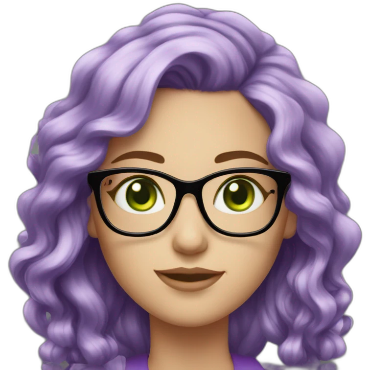 white-girl-purple-wavy-hair-green-eyes-square-glasses emoji