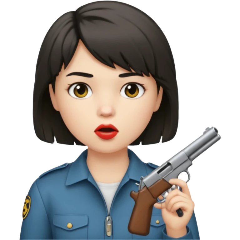 short hair girl with mullet putting gun in her mouth emoji