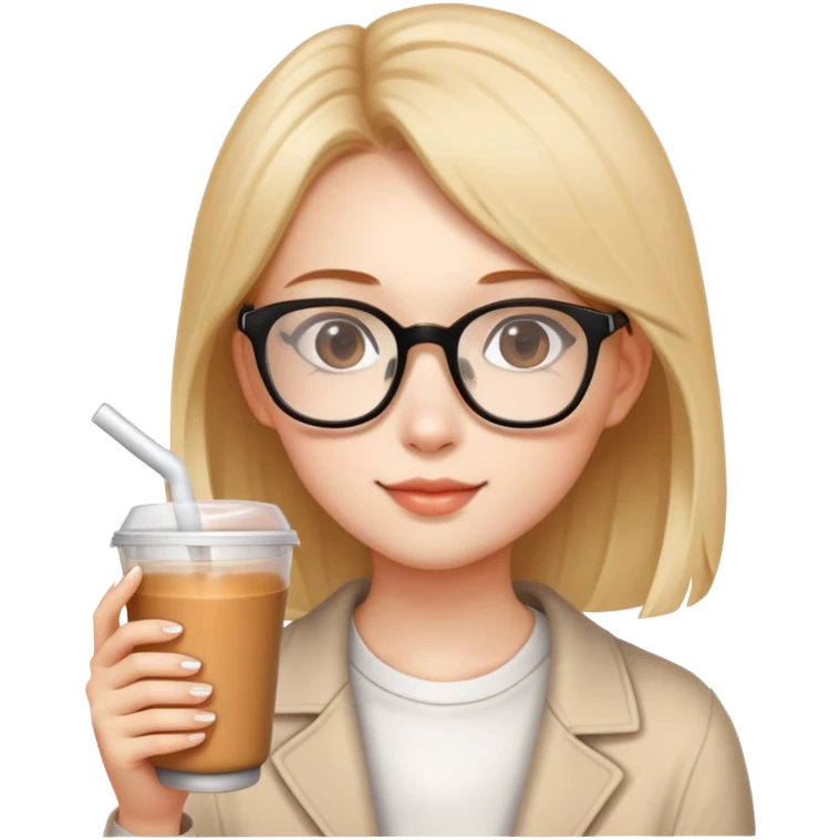 A girl wearing glasses drinking milk tea emoji