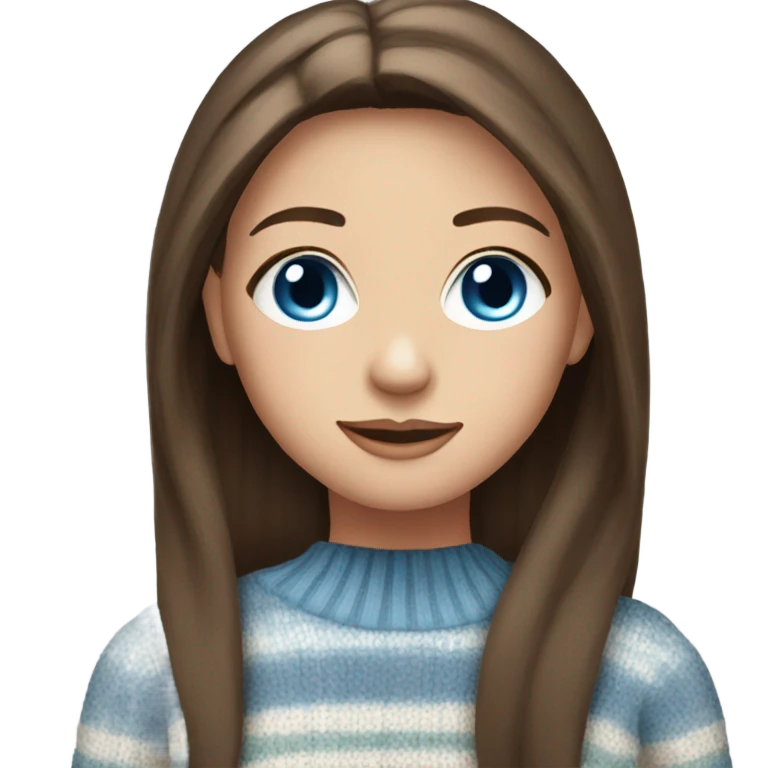 beautiful woman, long straight brown hair, blue eyes, striped knit sweater emoji