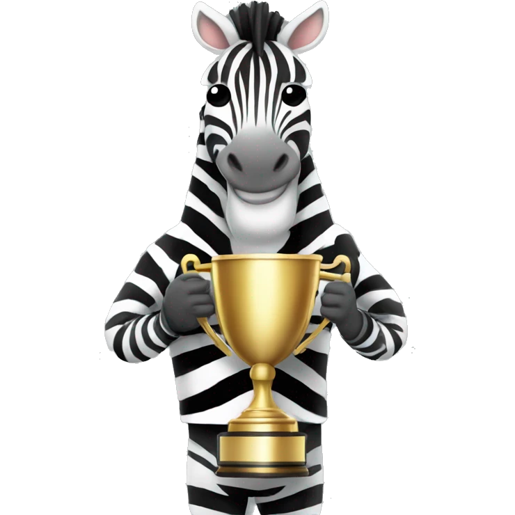 Zebra holding a large trophy cup, standing proudly like a champion. emoji