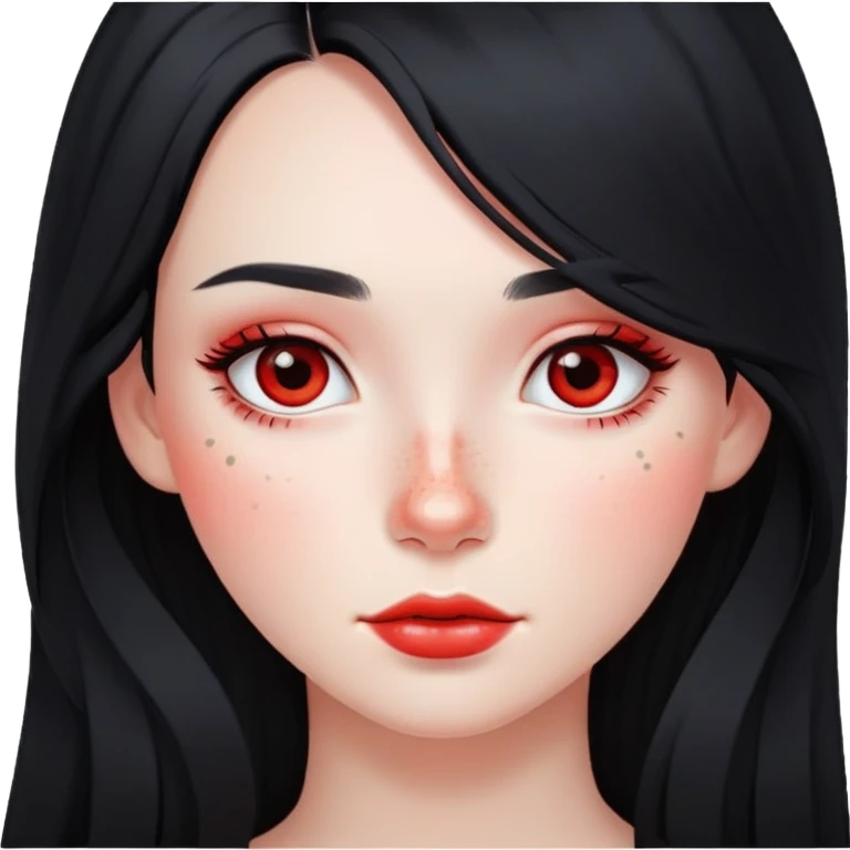 girl with long black hair, soft makeup, and red freckles across her cheeks emoji