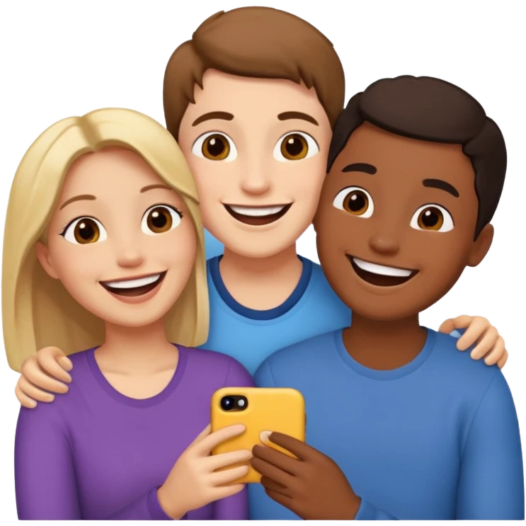 Three friends talking and looking each other emoji