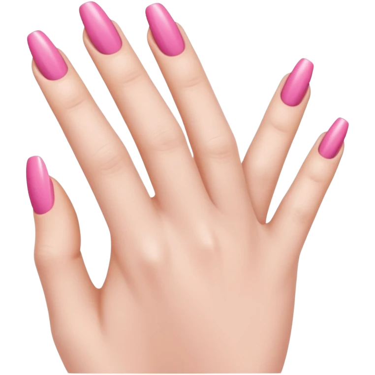  pink close-up of a hand with beautifully manicured nails, glossy pink nail polish, elegant nail shape, soft lighting and shadows, realistic style, emoji