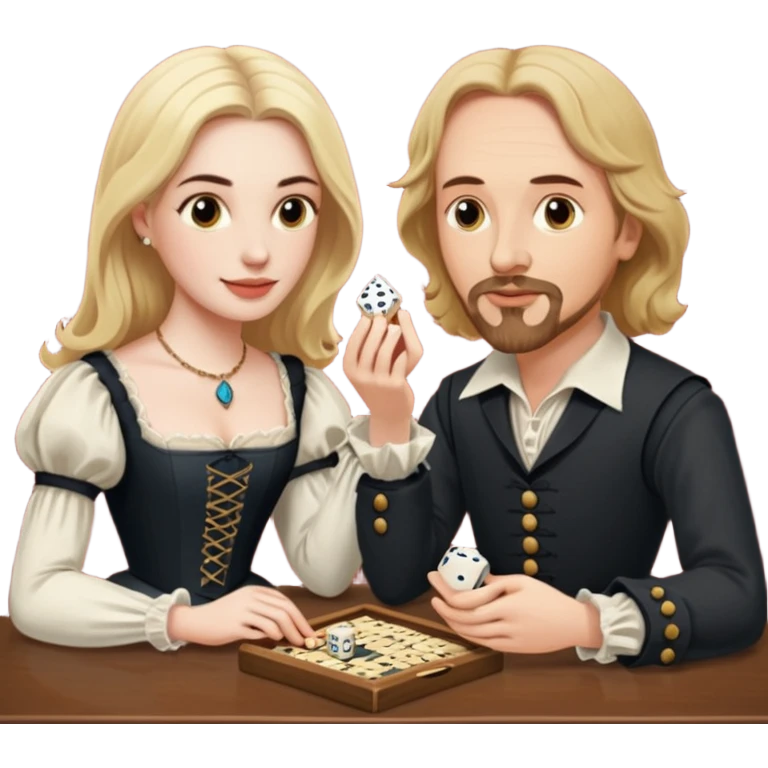 Can you make an emoji of William Shakespeare and Anne Hathaway (his wife-1582) playing Yahtzee. She needs to be blonde!  emoji