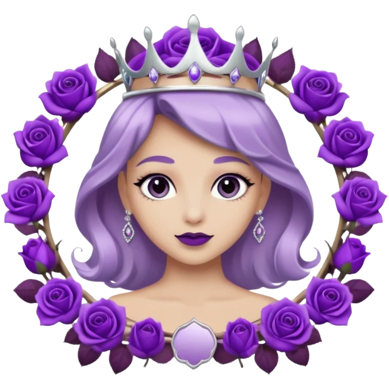 Purple shadow rose silver circle plaque with silver tiara emoji