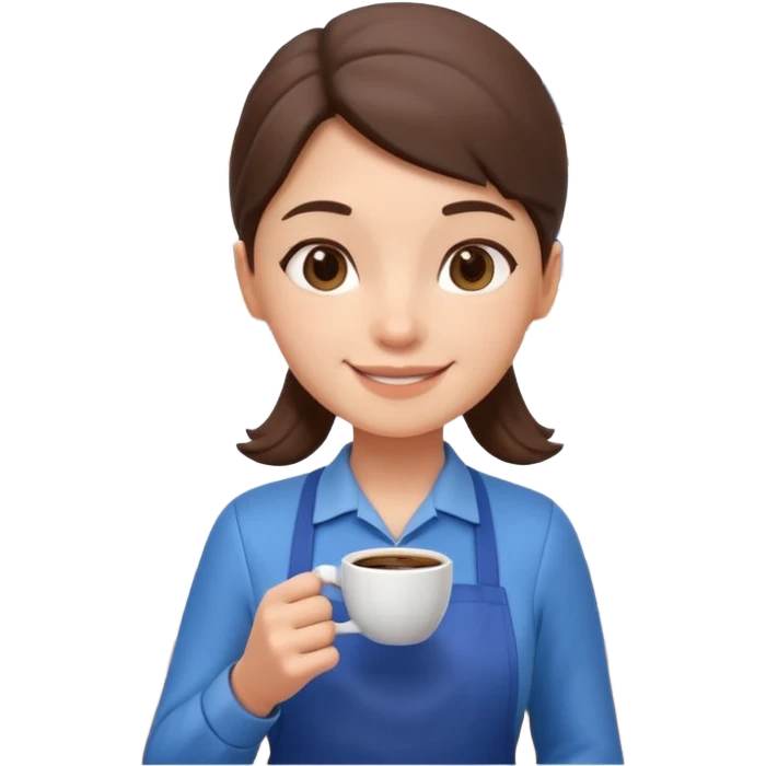 cute barista portrait, head and shoulders only, wearing apron, coffee shop uniform, friendly smile, holding a small coffee cup, 3D cartoon, mobile game icon style, clean background, no text, no watermark
 emoji