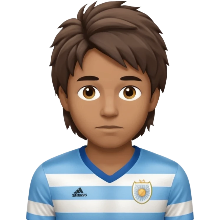 Hola hace una persona morocha con pelo mediano pero no peinado y ojeras con remera de Argentina emoji