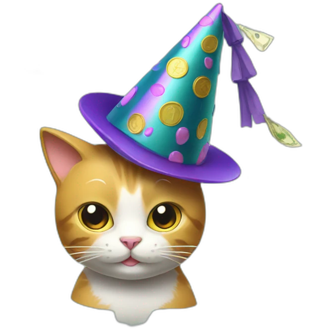 cat with party hat AND MONEY emoji