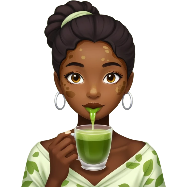 Haz a una chica morena con vitiligo y tomando matcha emoji