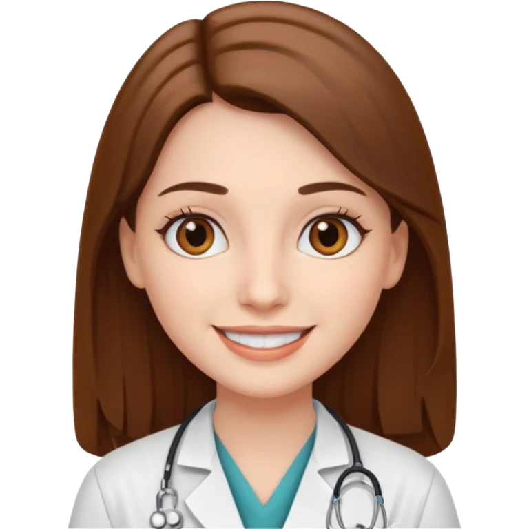 smiling doctor woman, brown eyes, white skin, long brown straight  emoji