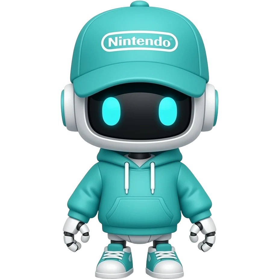tiny Robot in cyan hoodie cap nintendo emoji