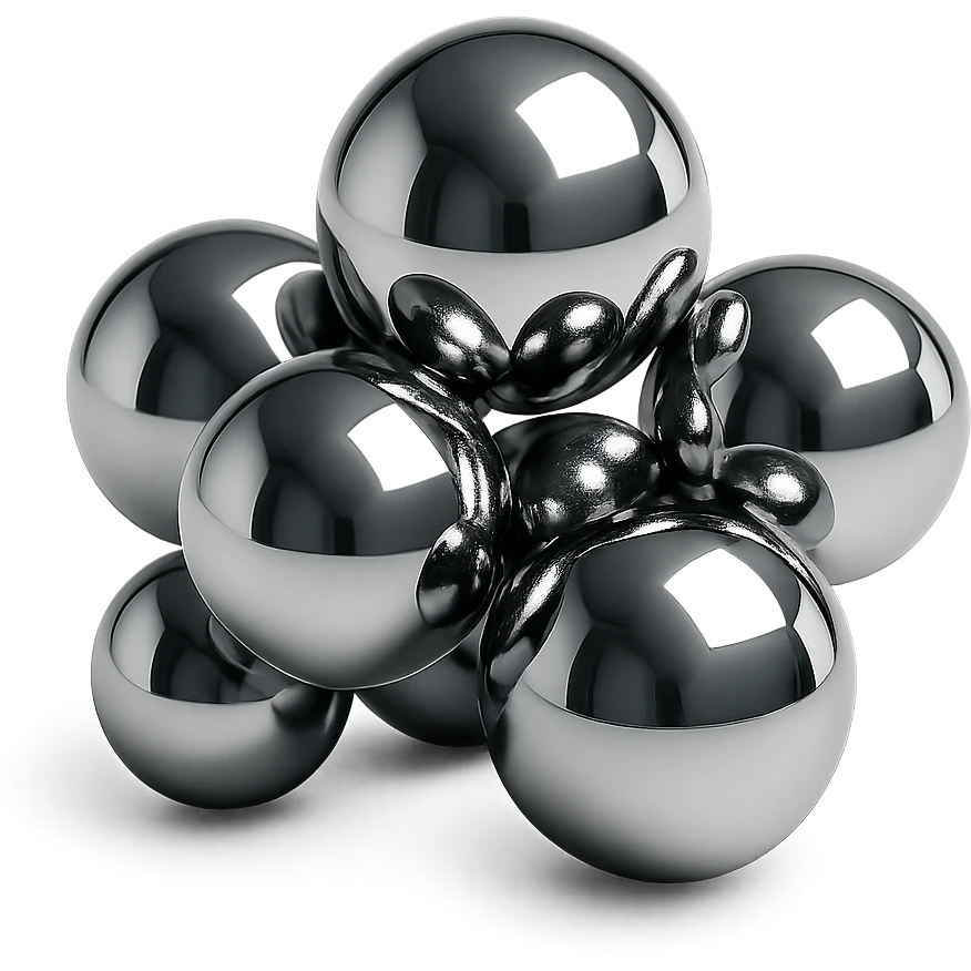 group of chrome spheres clustered together, highly reflective and metallic emoji