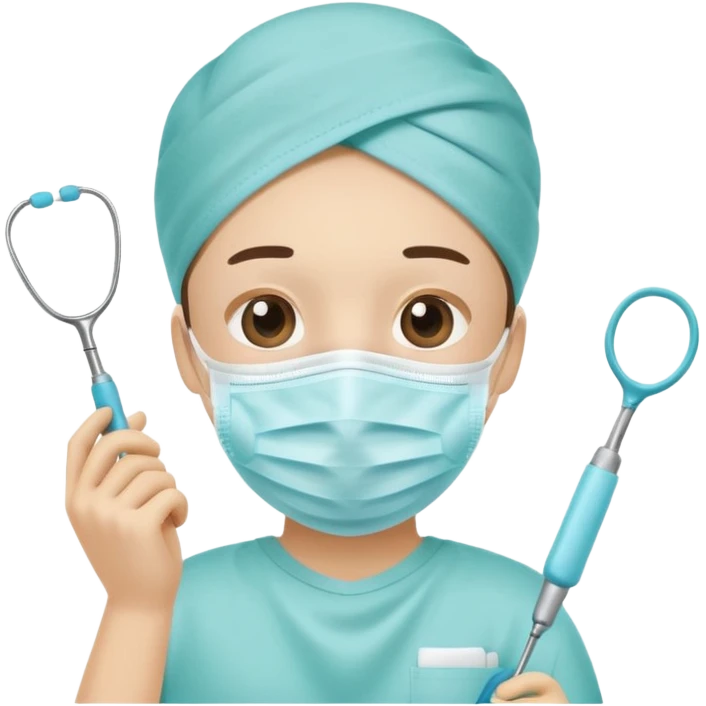 Tooth character wearing a medical face mask, holding dental equipment, clean flat illustration, simple emoji design, suitable for Canva.” emoji