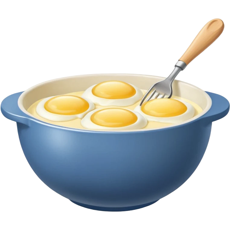 mixing bowl with uncracked eggs and butter emoji