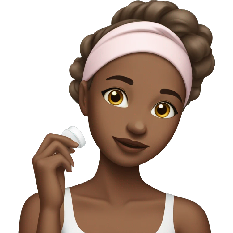 Girl applying skincare on her face with a skincare headband on emoji