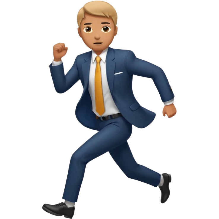 businessman running, face to camera emoji
