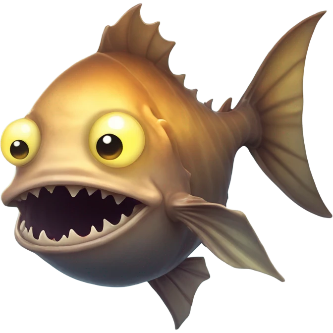 Anglerfish with a glowing lure hanging from its forehead, sharp teeth, and big eyes. emoji